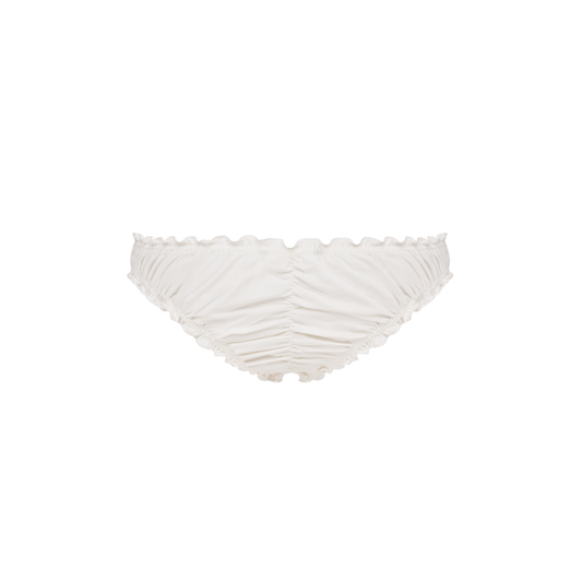 White tanga with ruffled waistband and ruched back