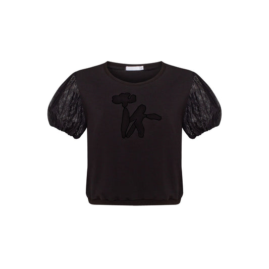 T-Shirt with Decorative Cutout in Black