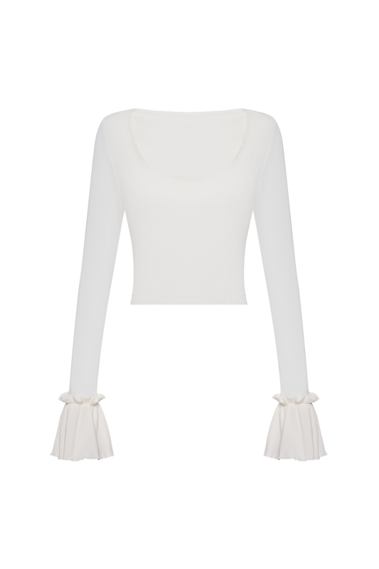 Long Sleeve with Ruffles in White
