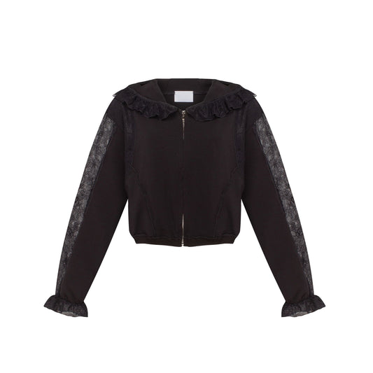 Hoodie with Lace in Black