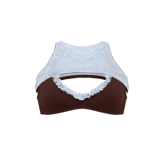 Double Top in Brown with Blue Lace