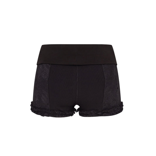 Shorts with Waistband and Lace in Black