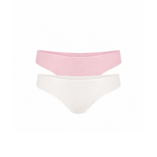 Seamless tanga underwear set, pink and white
