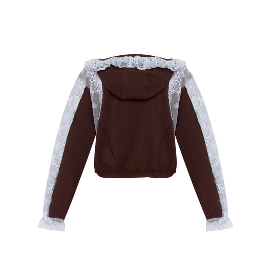Hoodie in Brown with Blue Lace