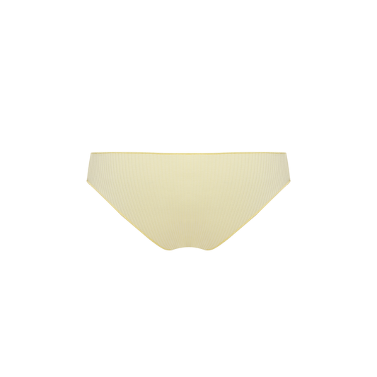 Seamless yellow tanga underwear with ribbed knit texture