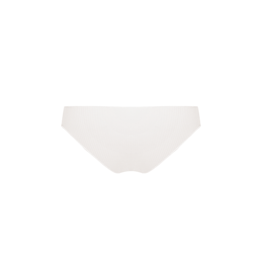 White seamless ribbed tanga underwear with wide waistband and V-cut