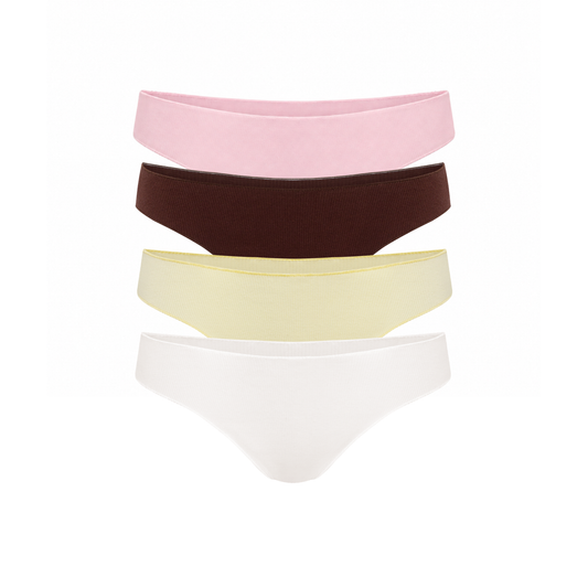 Seamless tanga set of 4: pink, dark brown, pale yellow, white briefs