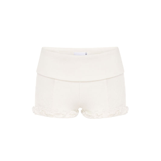 Shorts with Waistband and Lace in White