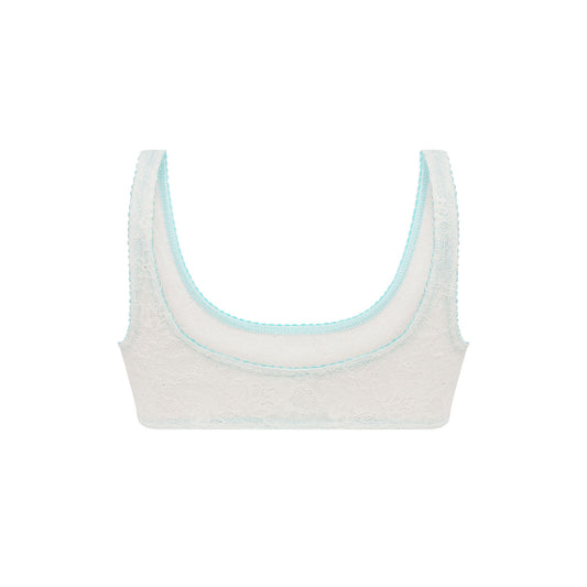 Lace bralette with scalloped lace edge and elastic trim, light color