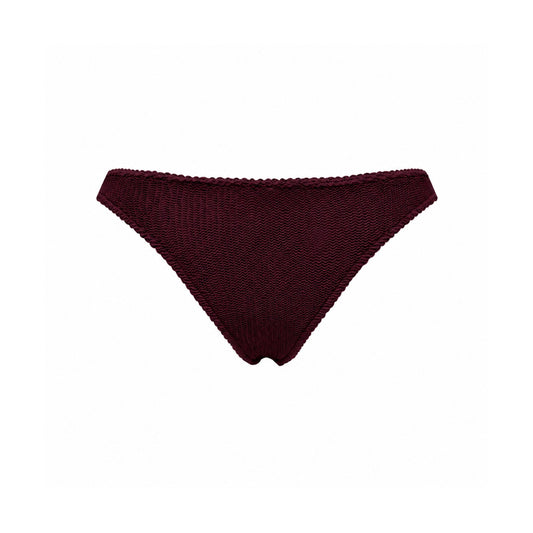 Burgundy textured bikini bottoms with smooth waistband