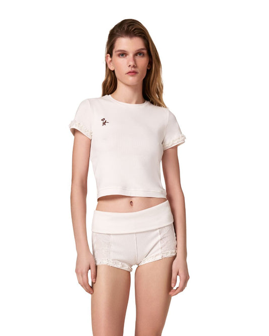 T-Shirt with Bra Imitation in White