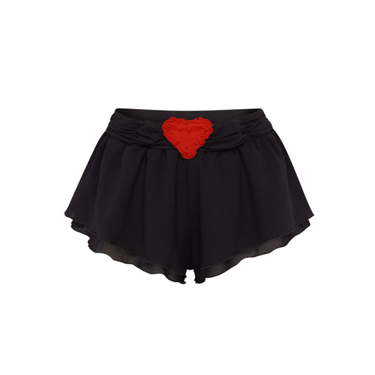 Shorts with Heart and Draping in Black