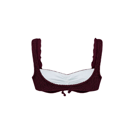 Bikini top with ruffle in brown
