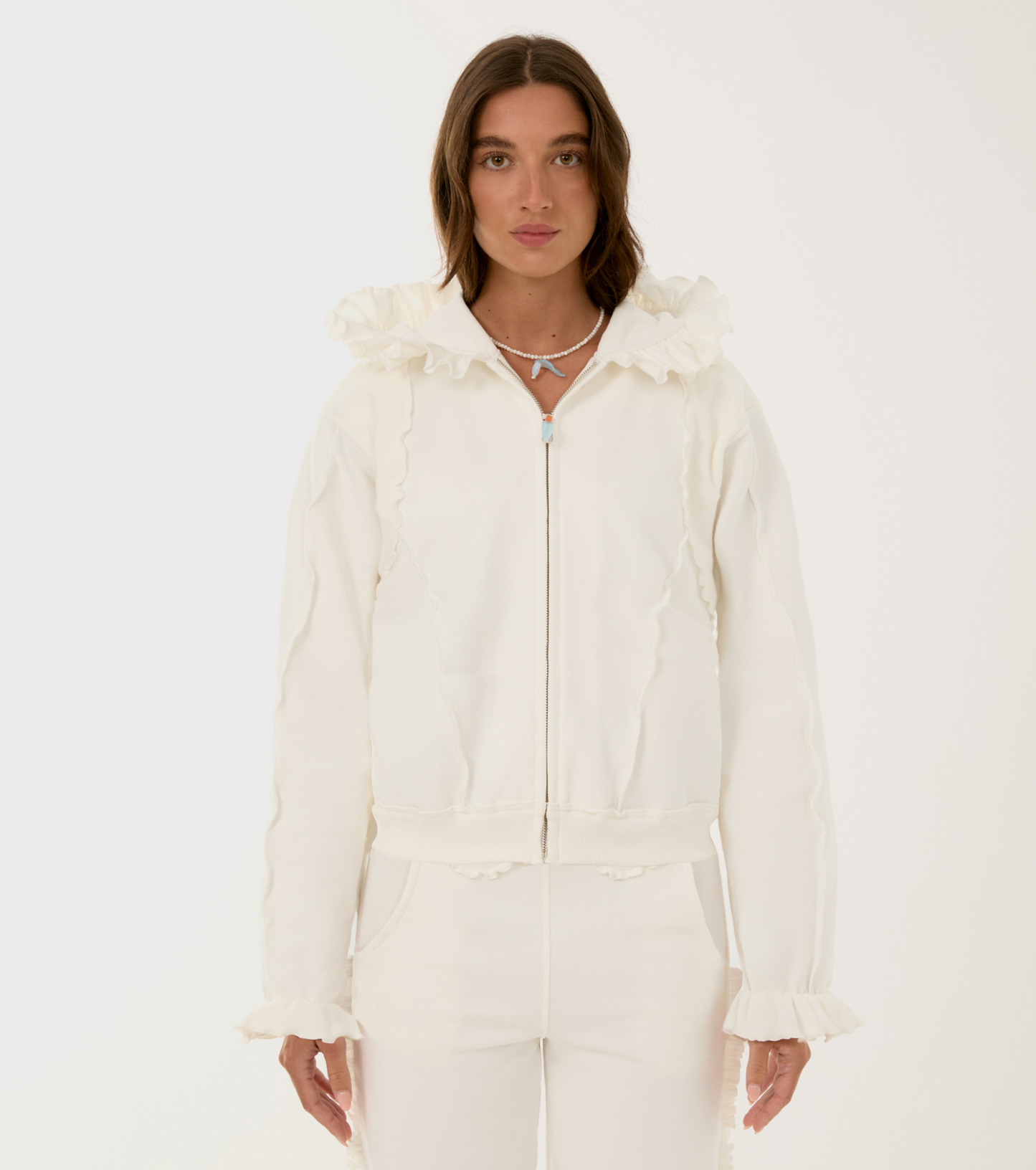 Hoodie with Zipper in White