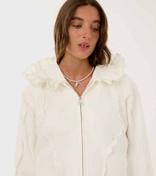 Hoodie with Zipper in White