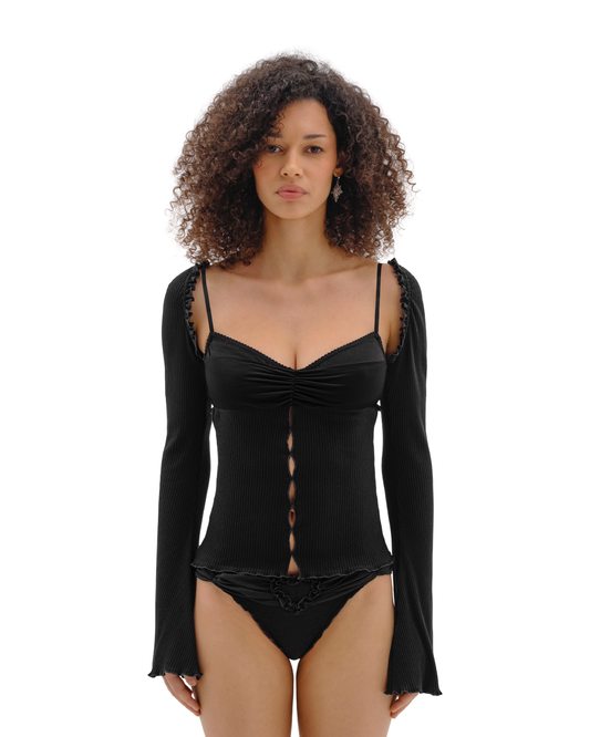 Top with Draped Neckline in Black