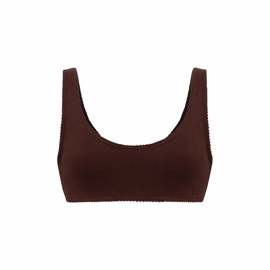Brown basic sleeveless top with scoop neckline