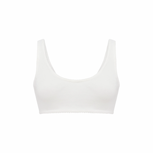 Basic white scoop-neck bralette top with wide straps