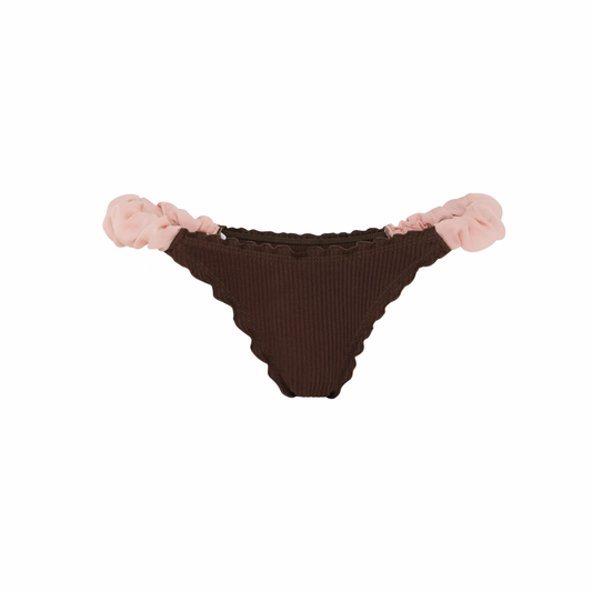 Brown frilled tanga thong with scalloped trim