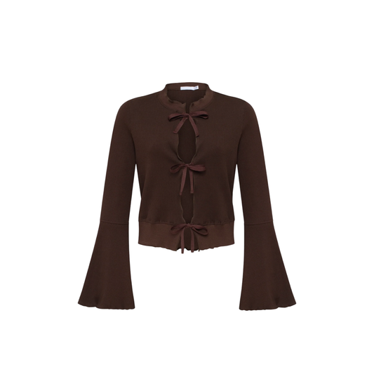 Cardigan with Ties in Brown