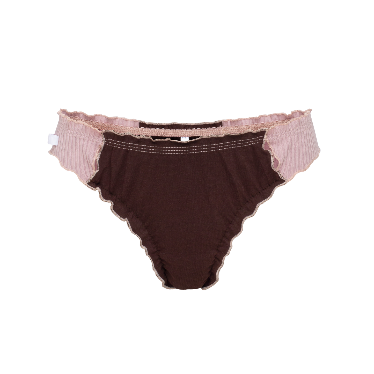 Wavy Tanga in Brown with Pink