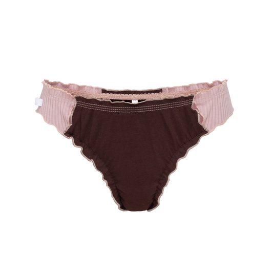Wavy Tanga in Brown with Pink