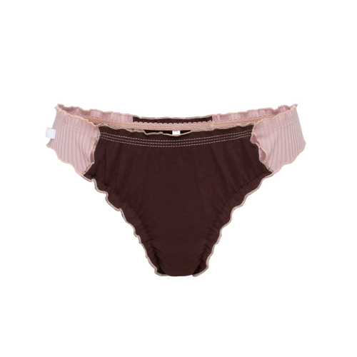 Wavy Tanga in Brown with Pink
