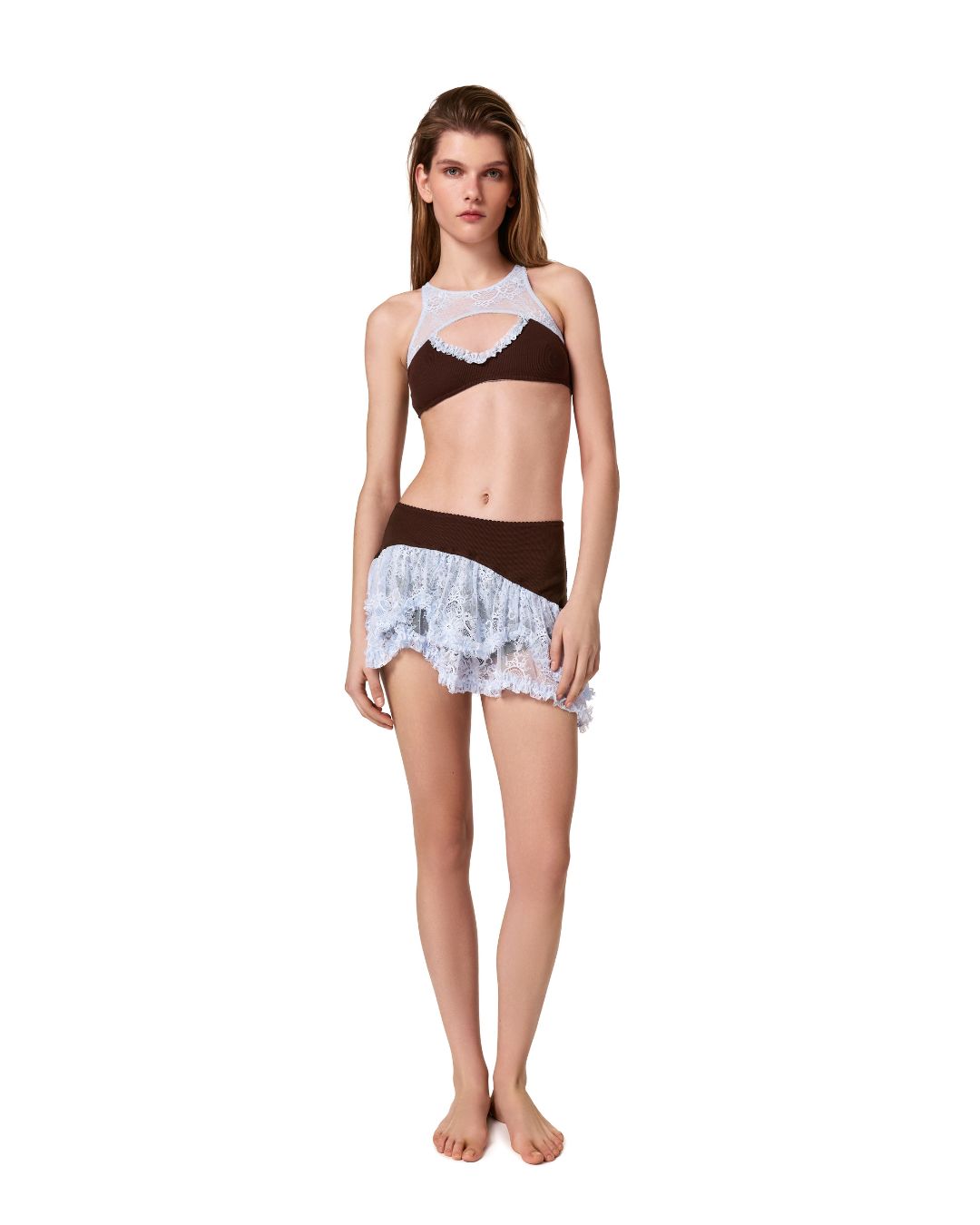 Double Top in Brown with Blue Lace