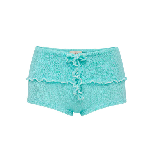 Mint swim shorts with bow detail and scalloped hem