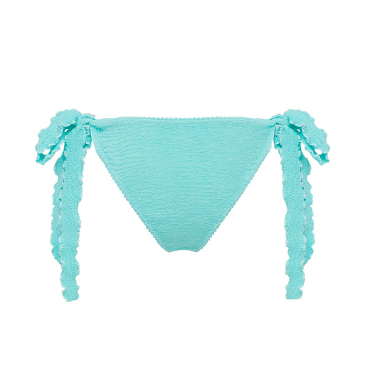 Mint bikini tanga bottoms with lace trim and side tie tassels