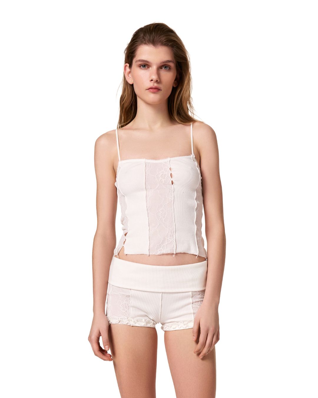 Tank Top with Lace in White