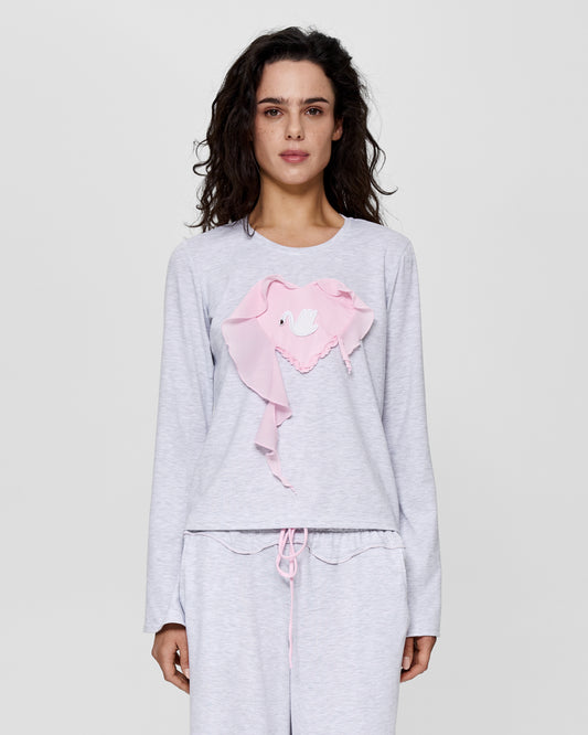 Top with Heart and Swan in Grey