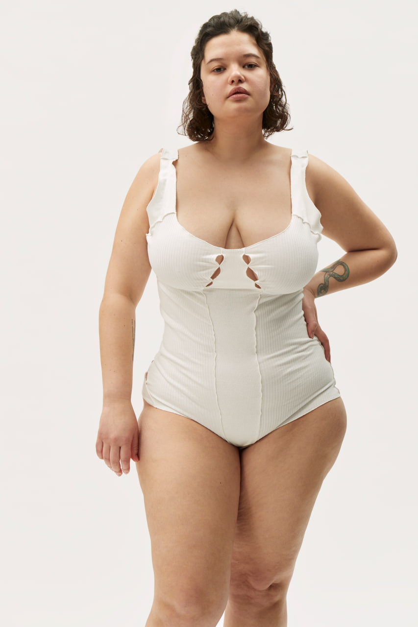 Wavy Bodysuit in White