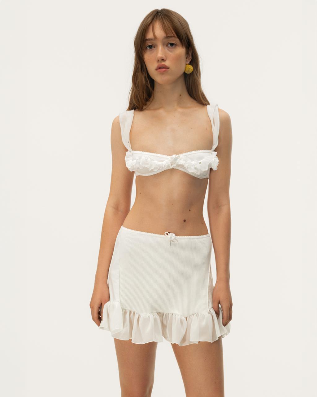 Skort with Ruffles in White