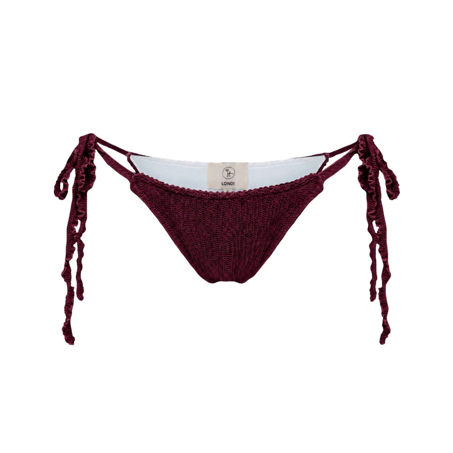 Bikini bottoms with side tie strings, dark textured knit swimwear