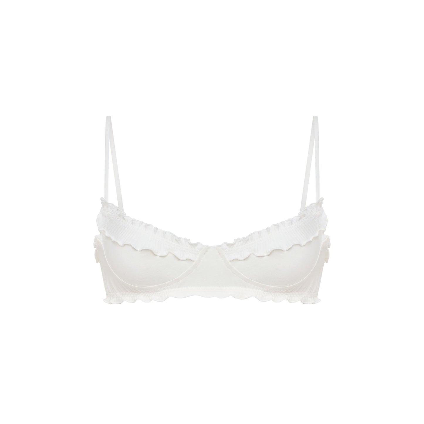 White wavy bralette with scalloped underband and underwire cups