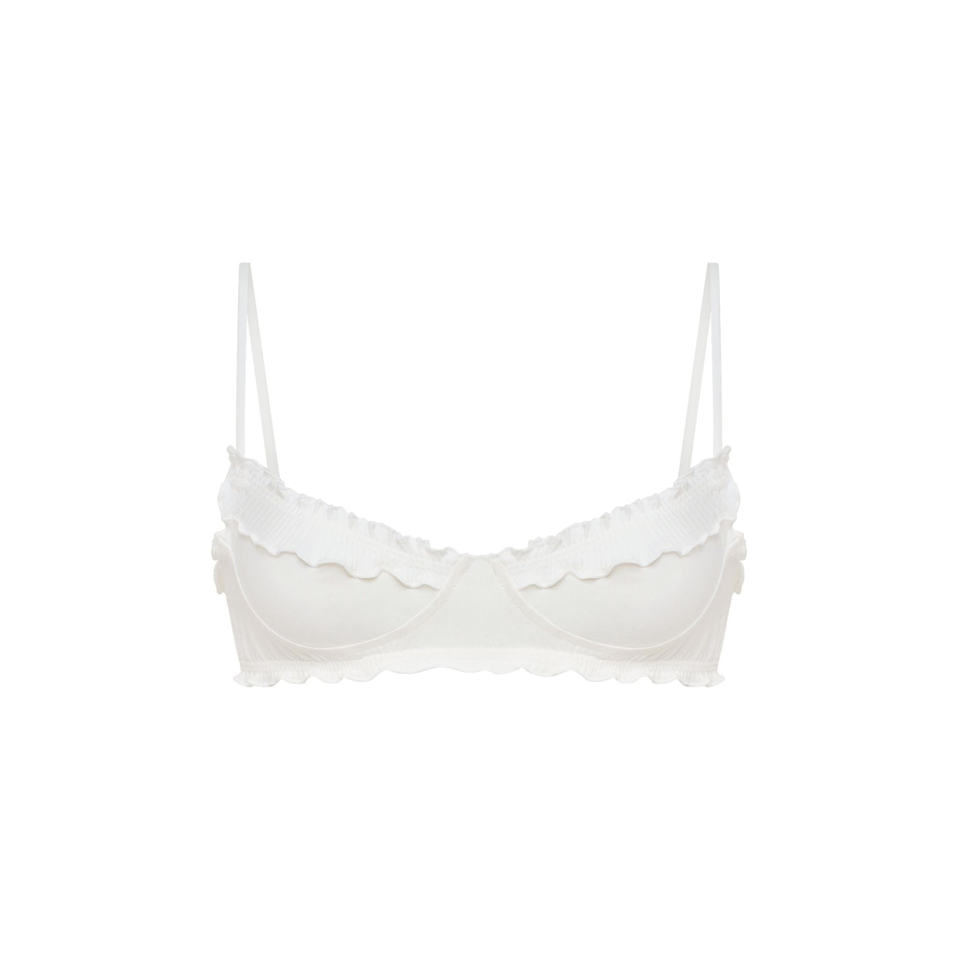 White wavy bralette with scalloped underband and underwire cups