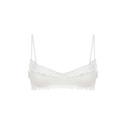 White wavy bralette with scalloped underband and underwire cups