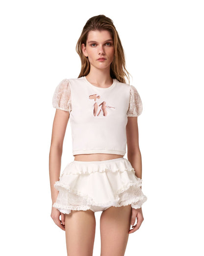 T-Shirt with Decorative Cutout in White
