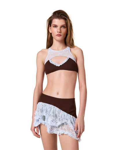 Double Skort in Brown with Blue