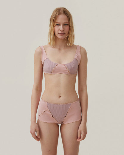 Pink ribbed boyshorts with high-rise fit and side panels with contrast stitching