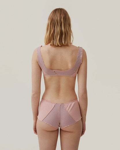 Pink ribbed boyshorts with scooped back and elastic leg openings