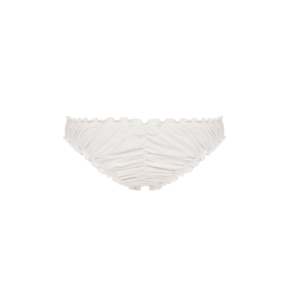 White tanga with ruffled waistband and ruched back