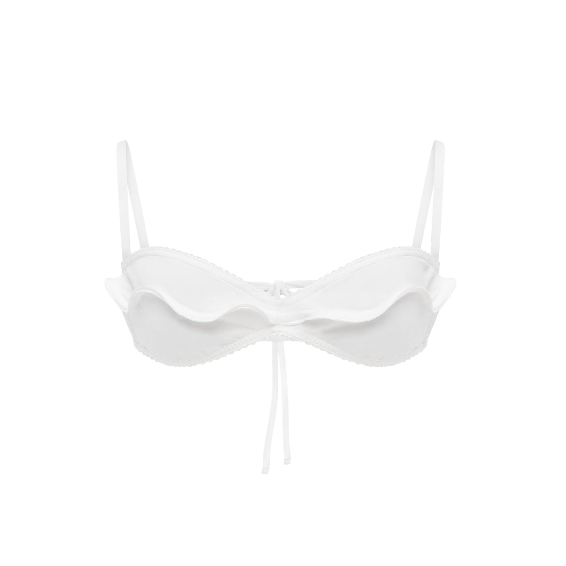 White wave bikini top with scalloped cups and center tie