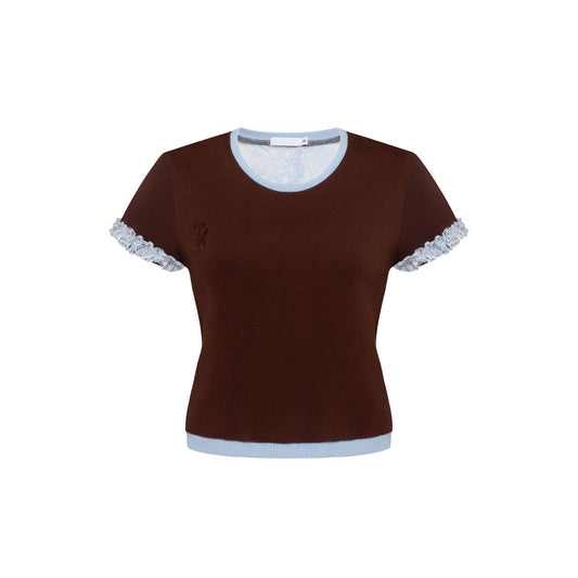 T-Shirt with Bra Imitation in Brown with Blue