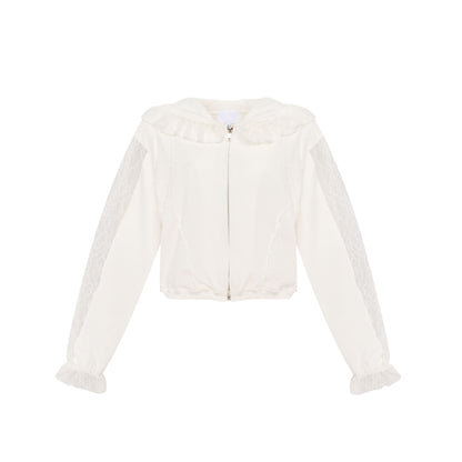 Hoodie with Lace in White