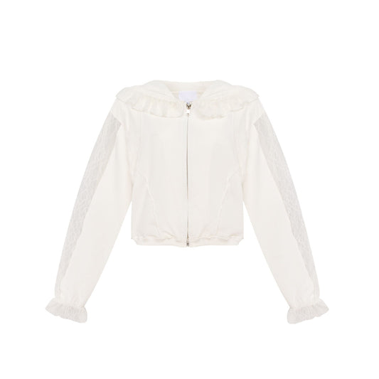 Hoodie with Lace in White