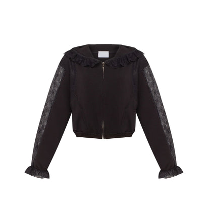 Hoodie with Lace in Black