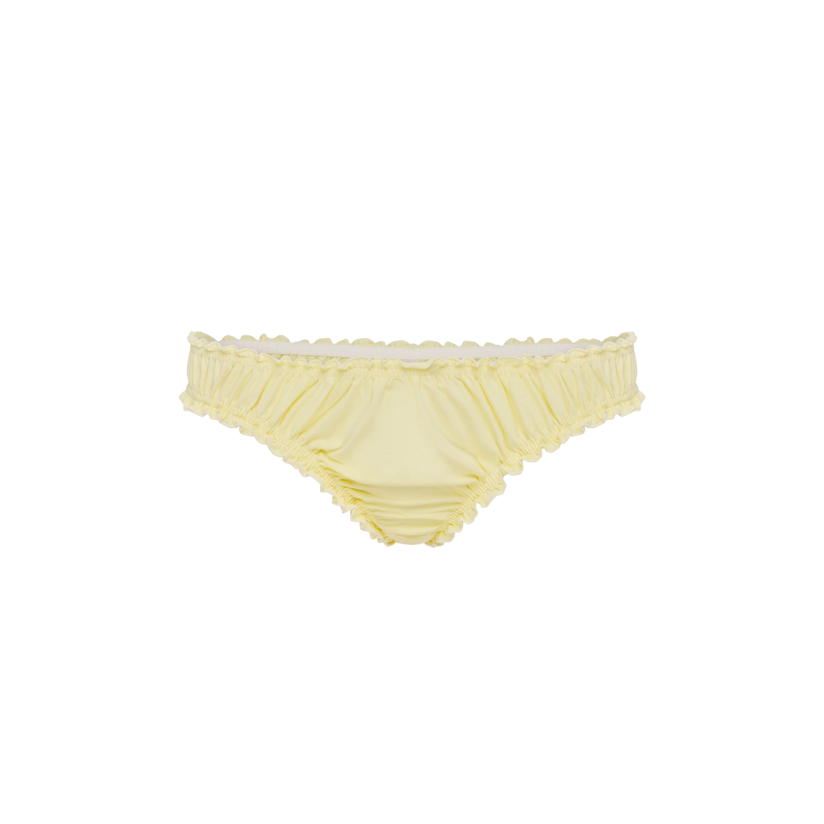 Yellow tanga underwear with ruffled trim waistband