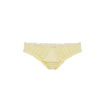 Yellow tanga underwear with ruffled trim waistband